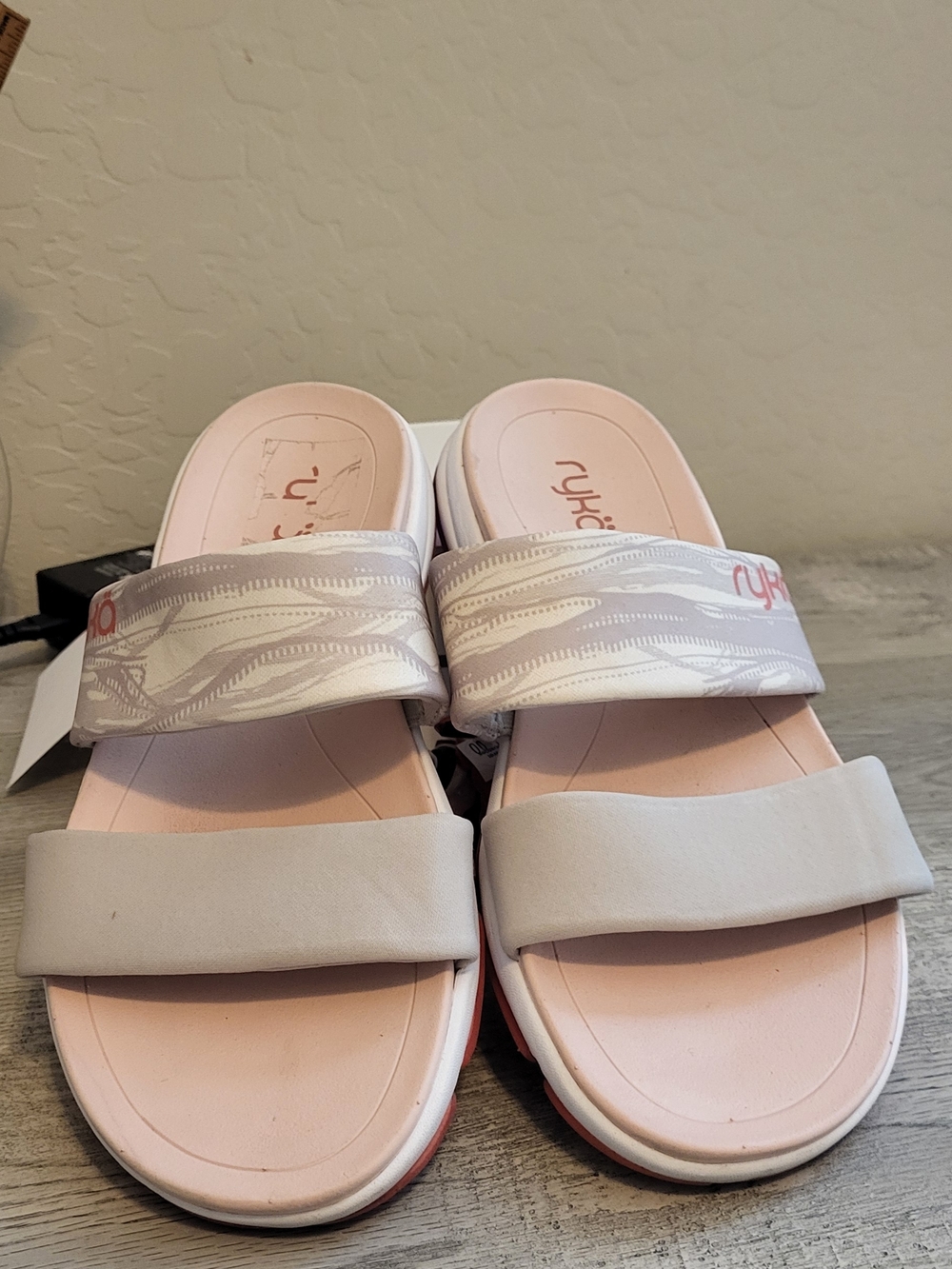 Ryka Pink & Light Gray Slide Sandals